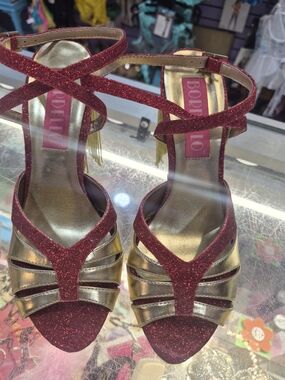 Bordello Red Glitter & Gold Strappy Women’s Heels